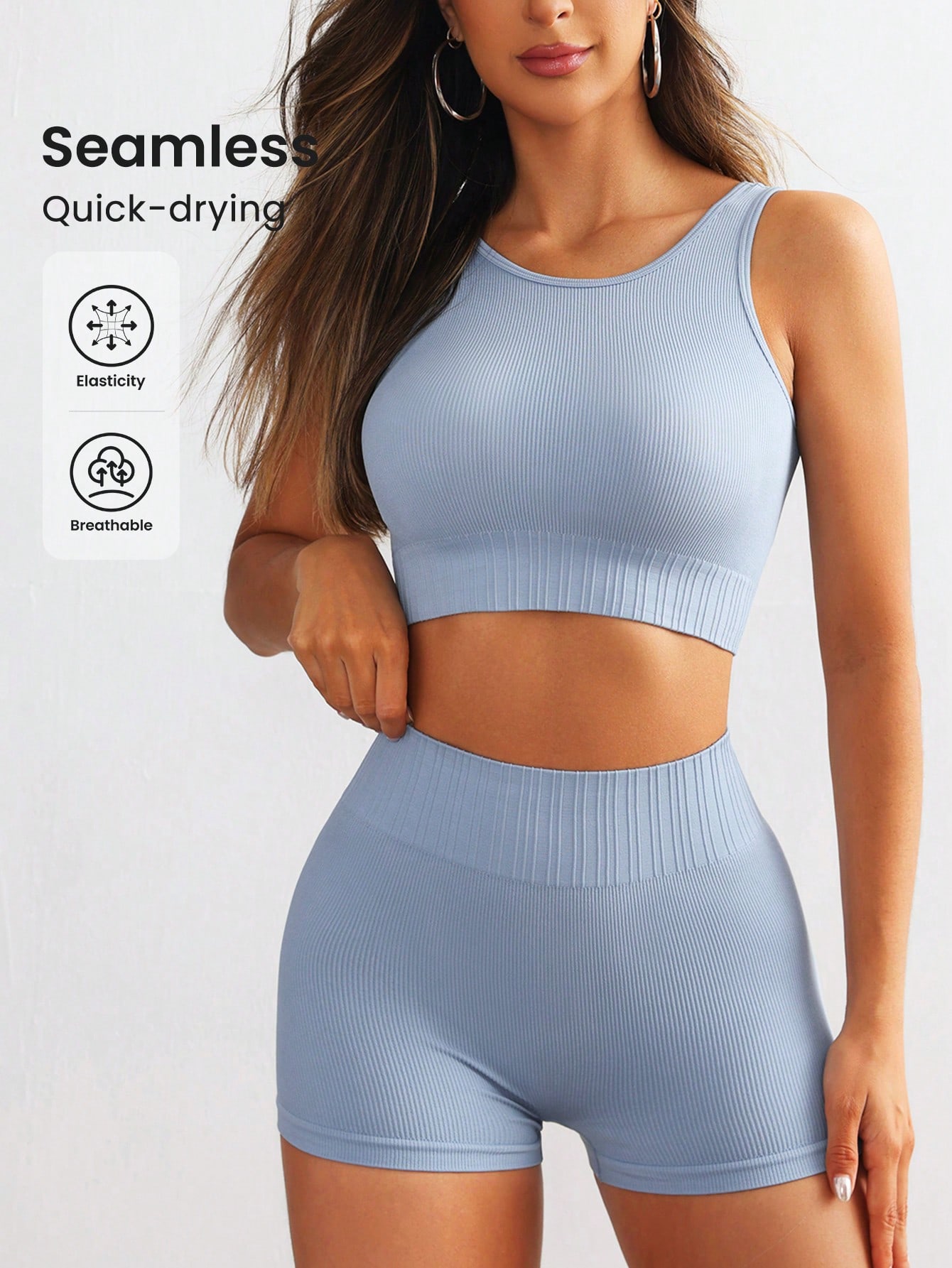 Tank Top Ribbed - Conjunto de yoga acanalado sin costuras